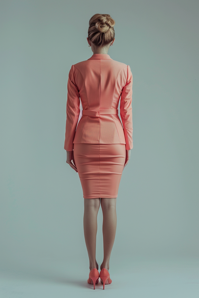 Elegant Woman in Peach-Pink Business Attire