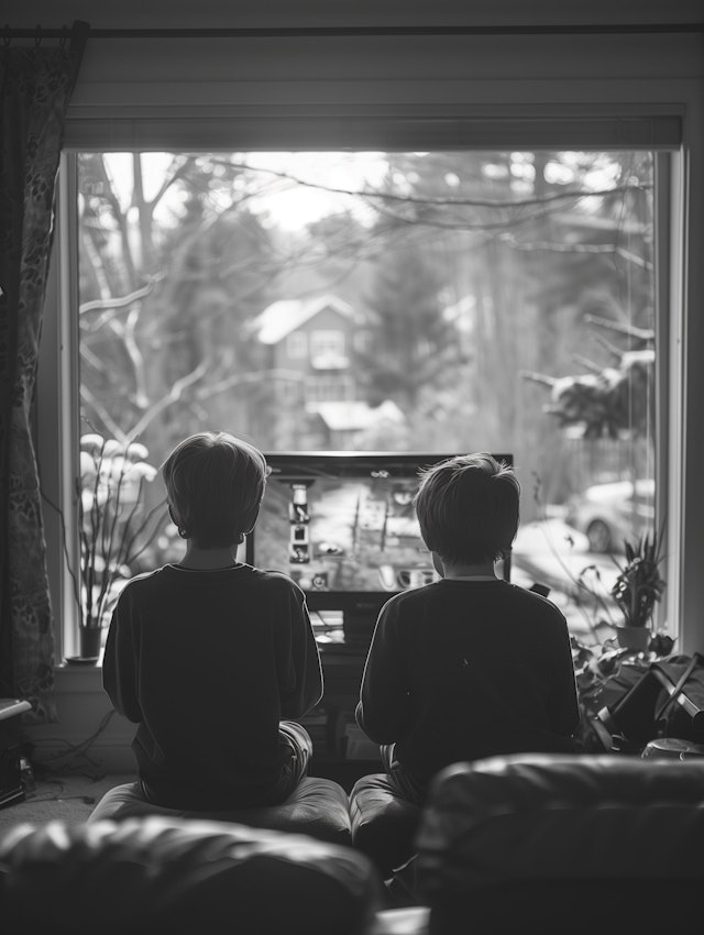 Siblings Playing Video Game