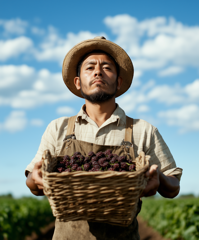 Man in Field with Blackberries