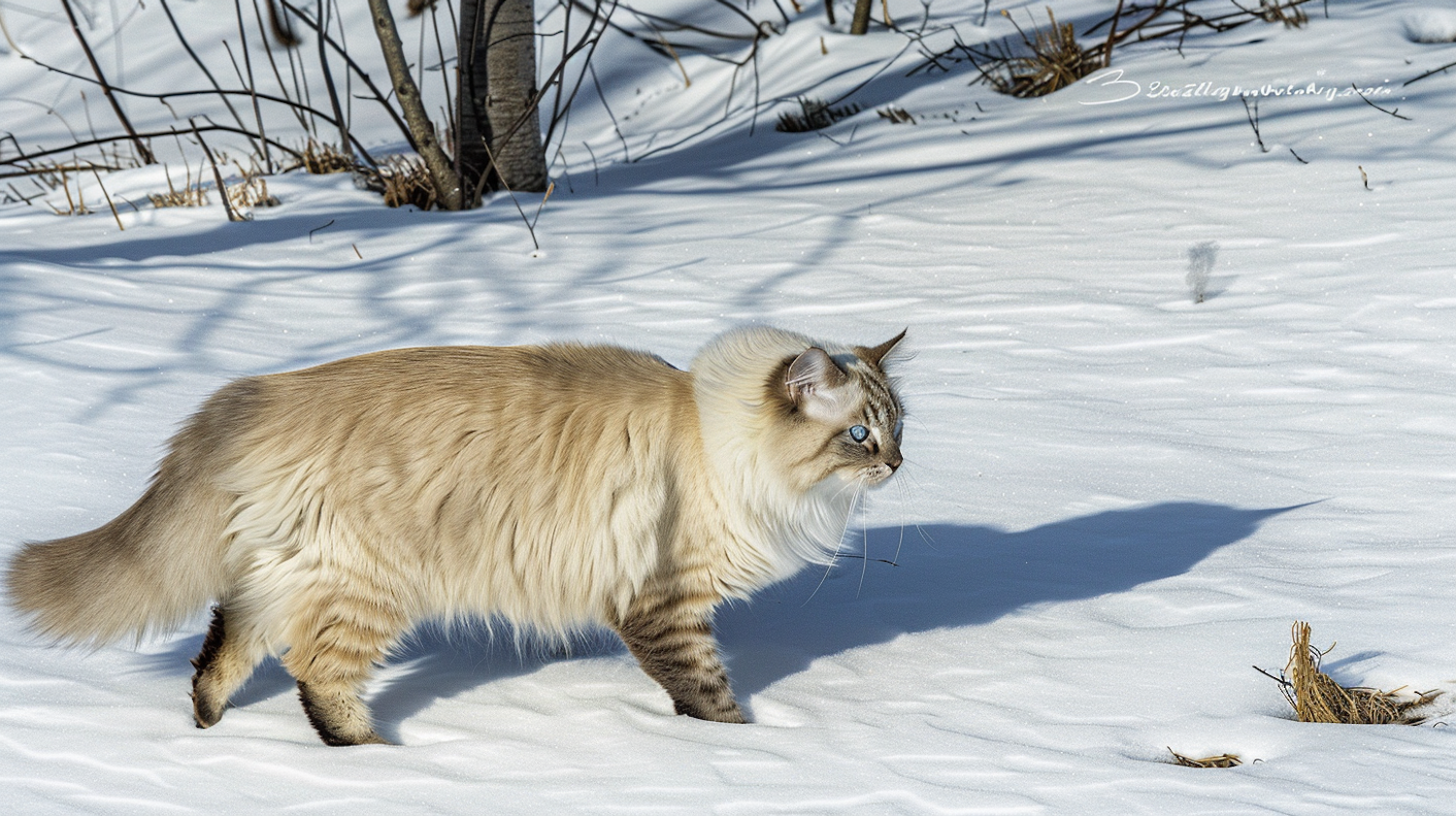 Fluffy Cat in Snowy Landscape