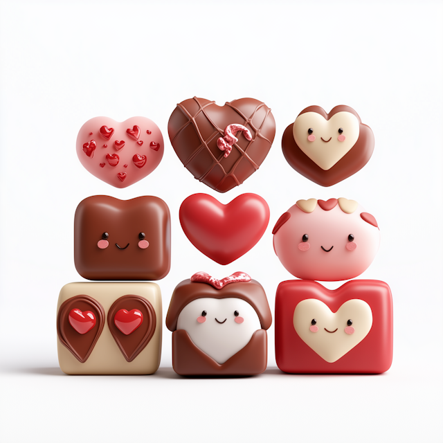 Cute Cartoon Heart and Square Objects