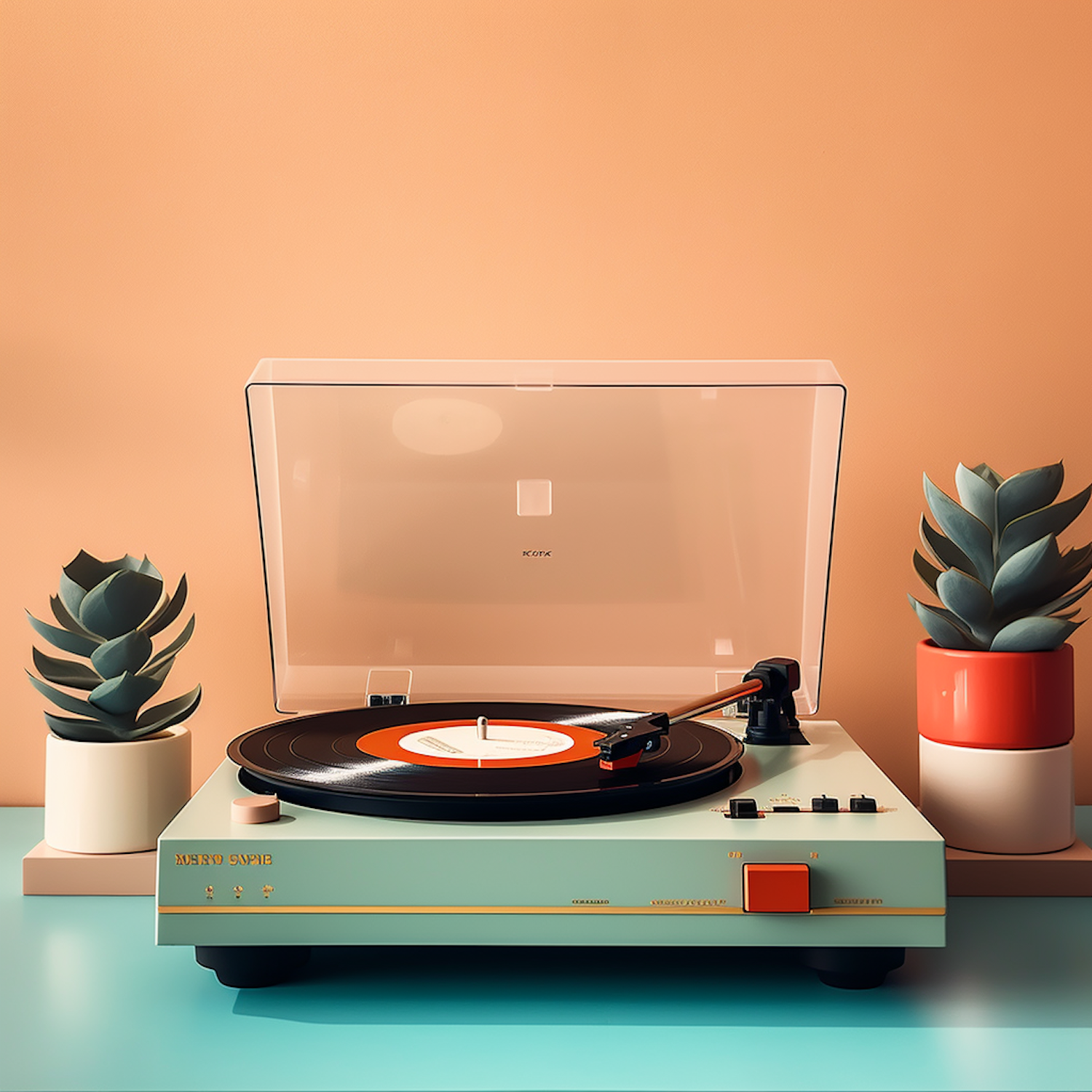 RetroChic Mint Green Turntable with Succulents