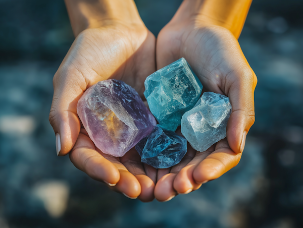 Hands Holding Colorful Crystals