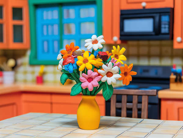 Colorful Clay Flower Bouquet in Kitchen