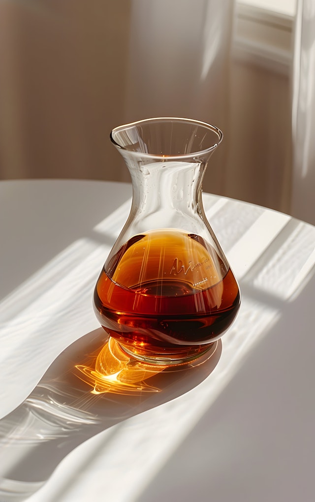 Elegant Glass Carafe with Amber Liquid