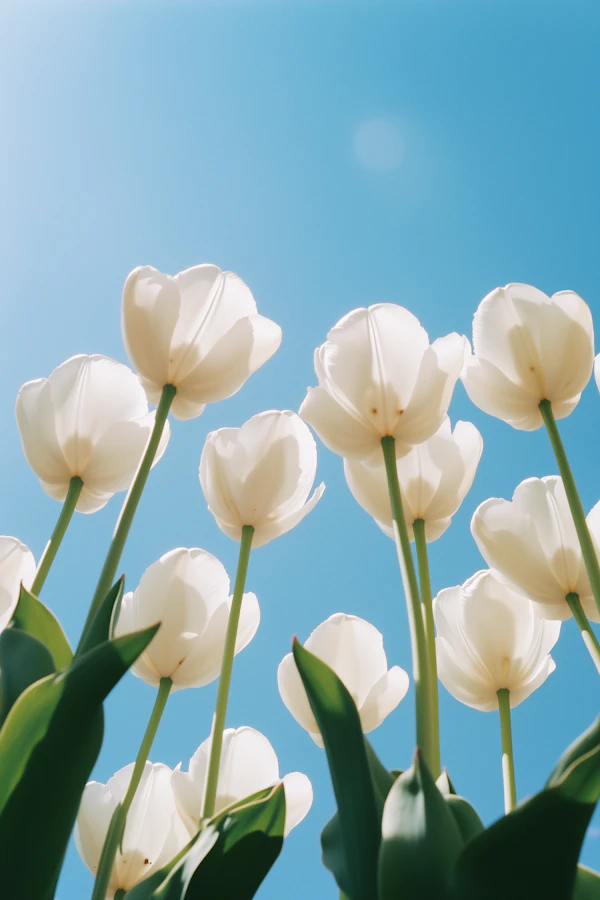 White Tulips and Blue Sky