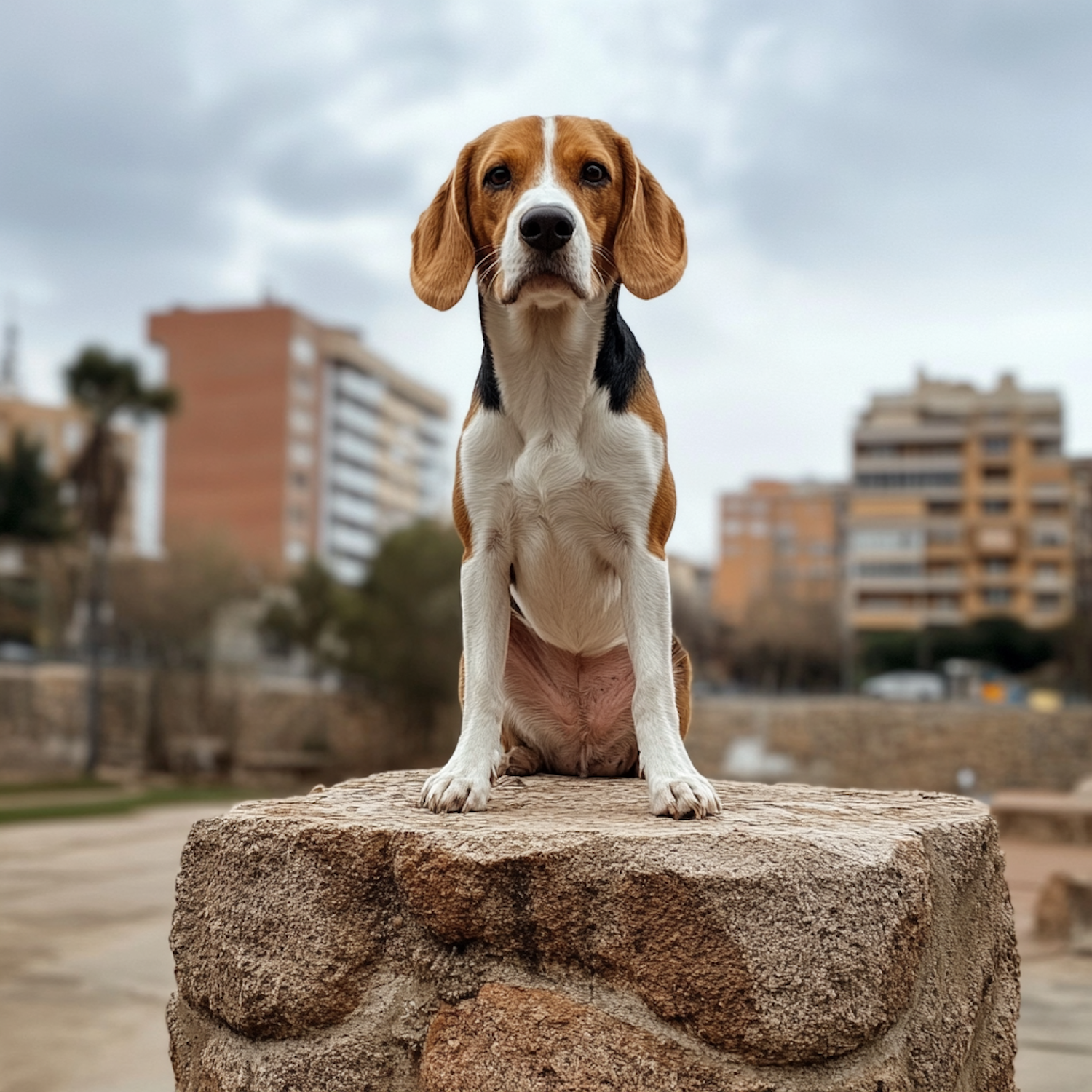 Beagle on Stone Block