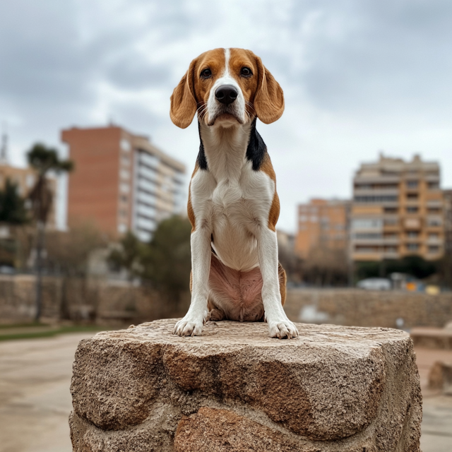 Beagle on Stone Block