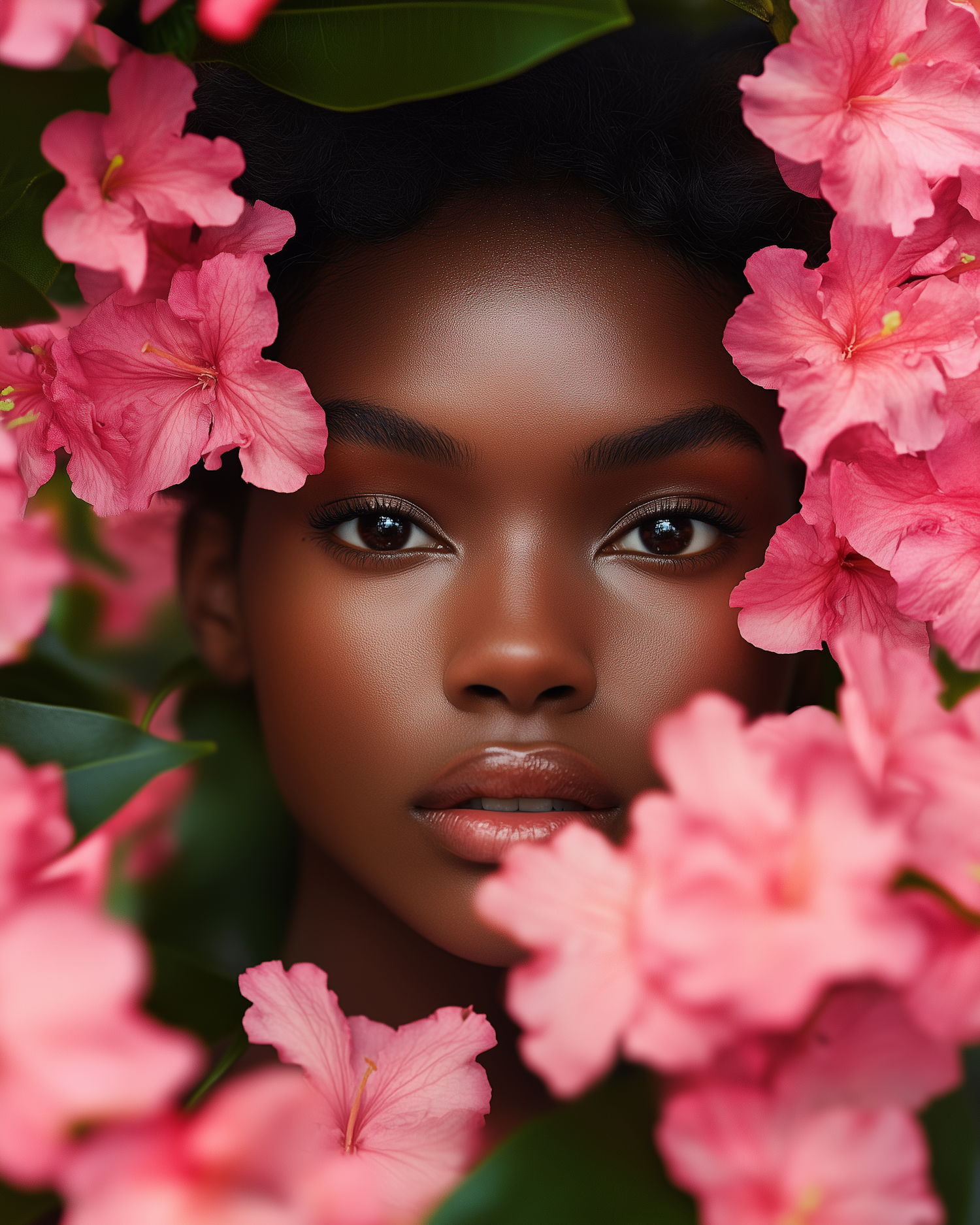 Portrait with Pink Flowers