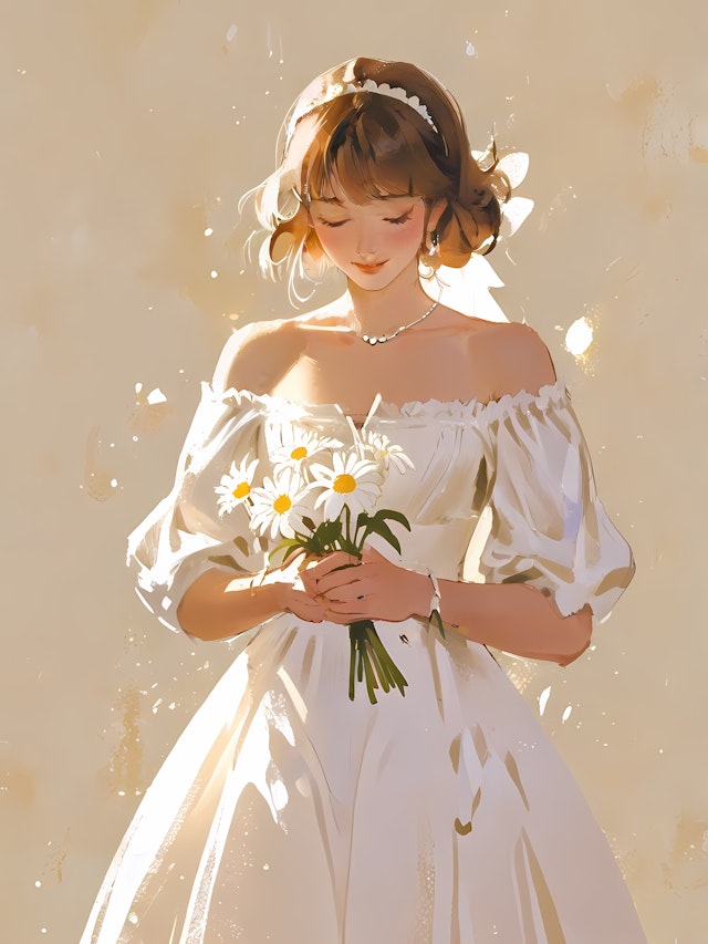 Elegant Woman with Daisies
