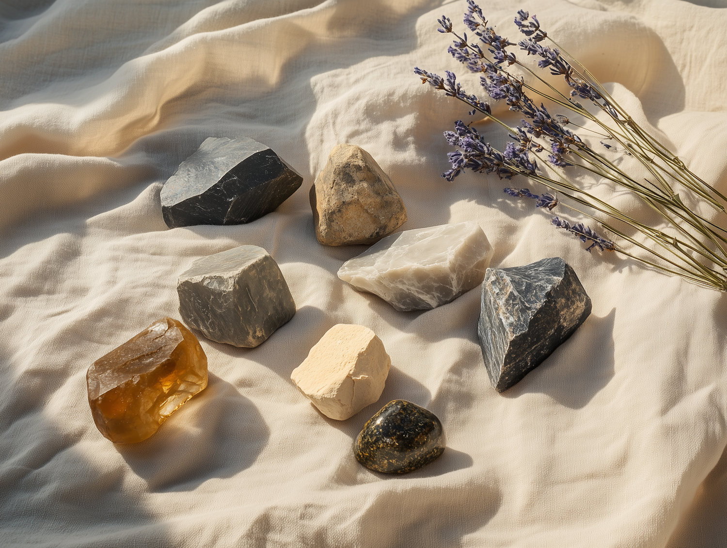 Stones and Lavender on Fabric