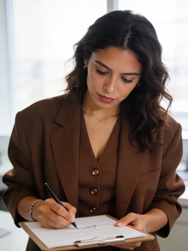Focused Woman Signing