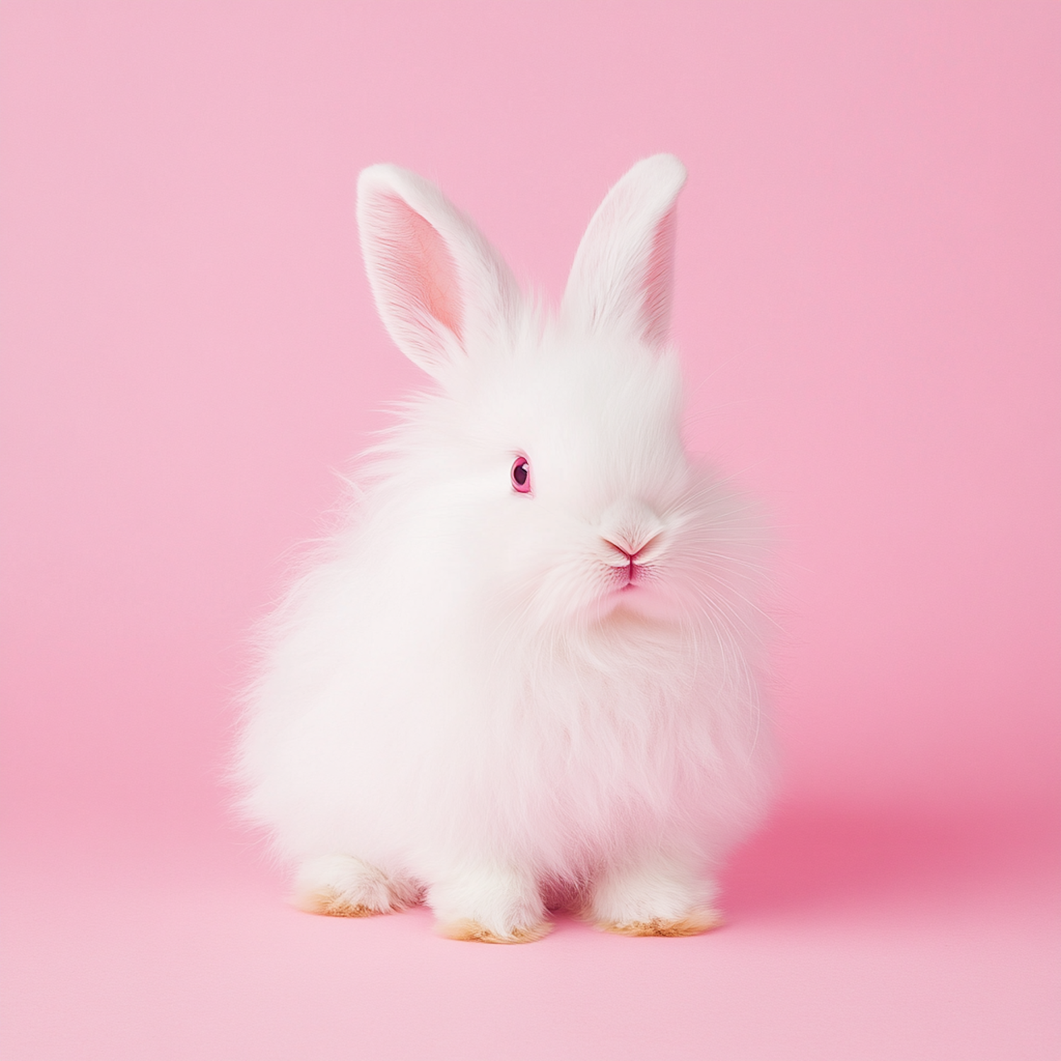 Fluffy White Rabbit on Pink Background