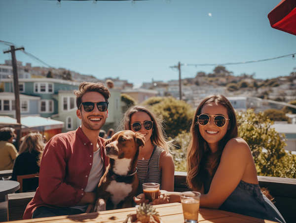 Sunny Day Smiles with Friends and Dog