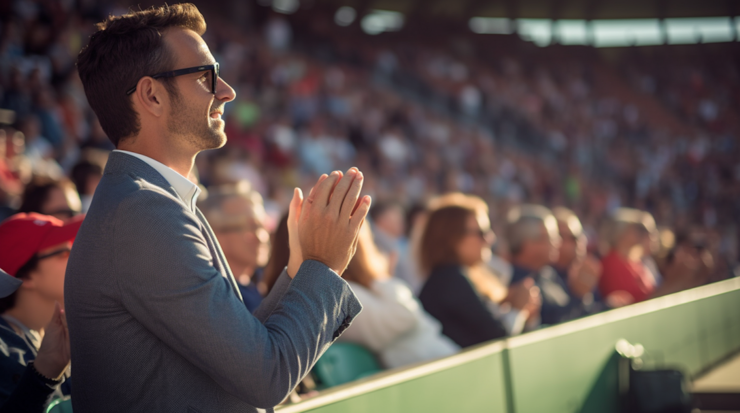 Clapping Man in Sunglasses at Daytime Event