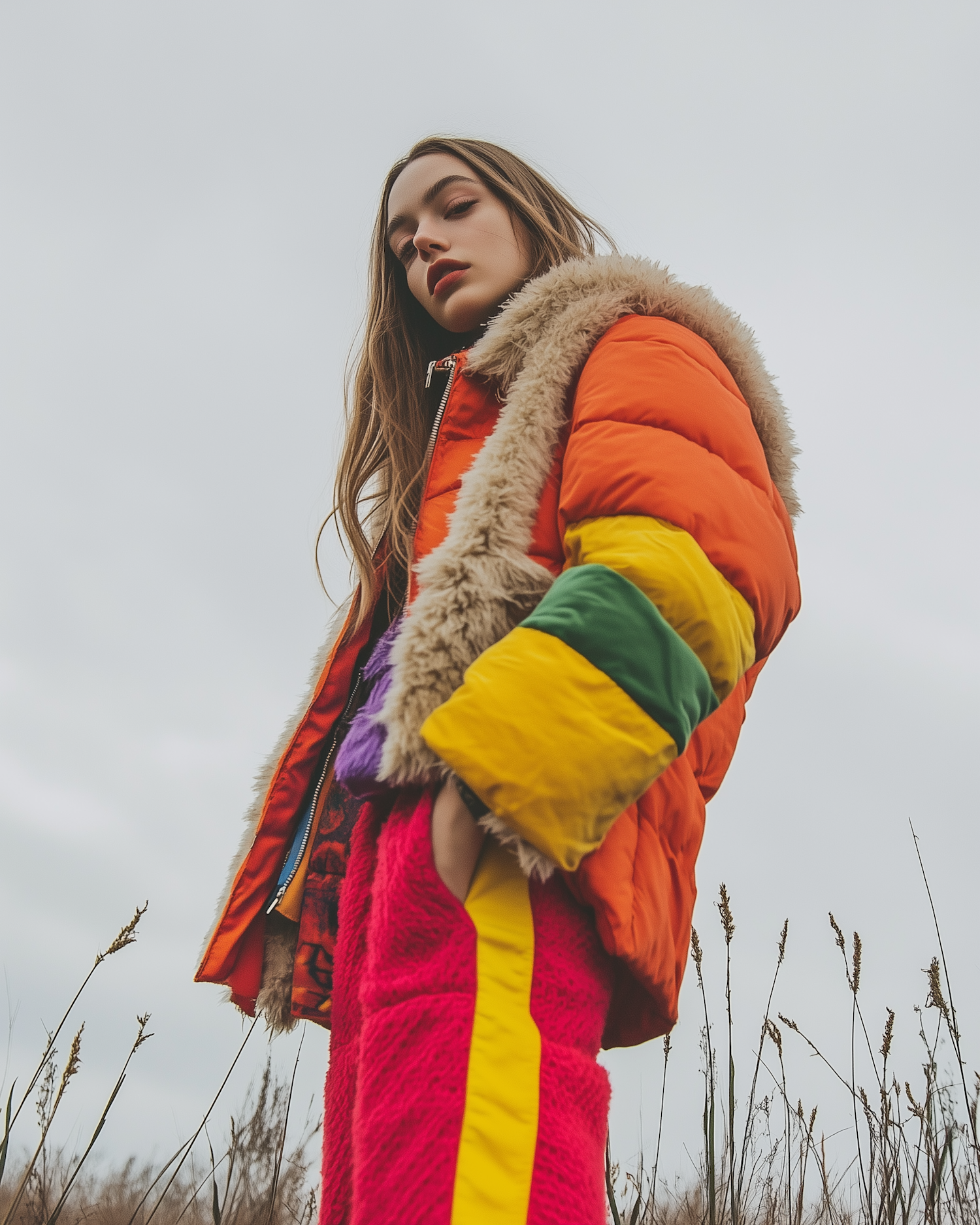 Contemplative Woman in Vibrant Jacket