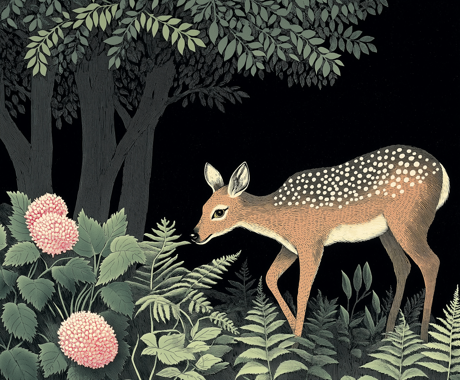 Serene Deer in Lush Forest Illustration