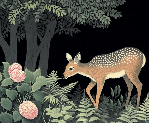 Serene Deer in Lush Forest Illustration