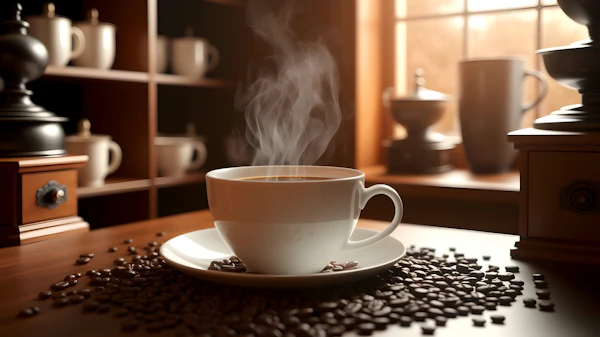 Steaming Coffee Cup Scene