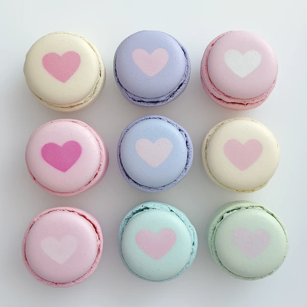Pastel Heart Macarons