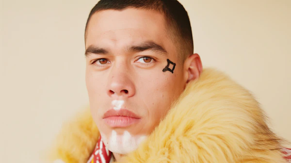 Portrait of a Man with Tattoo and Yellow Fur Coat