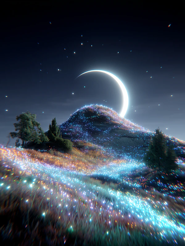 Surreal Moonlit Hill