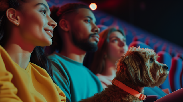 Cinema Enchantment with Attentive Trio and Inquisitive Dog