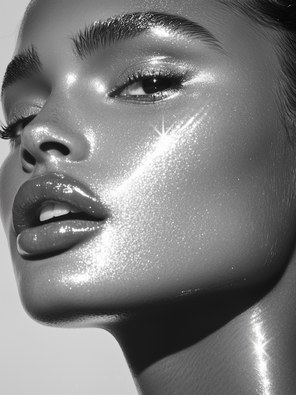 Futuristic Metallic Face Close-Up