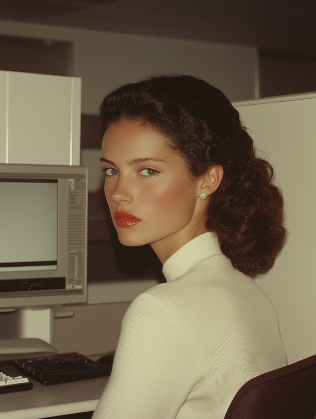 Woman with Vintage Computer