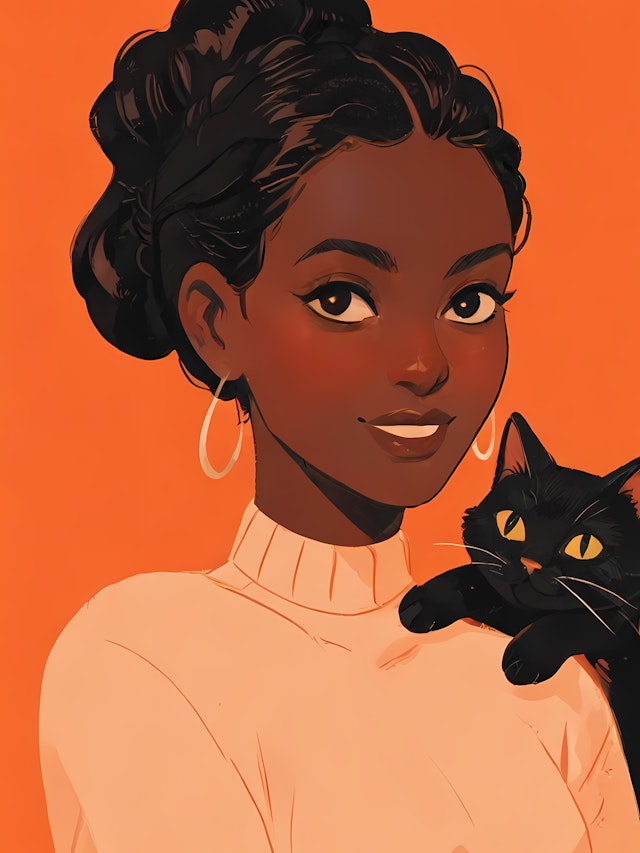 Stylized Woman with Cat