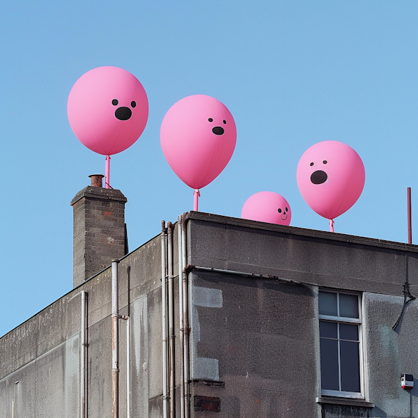 Whimsical Pink Balloons on Building