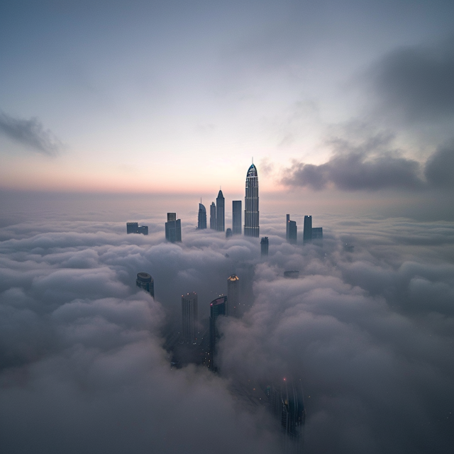 Cityscape Amidst Clouds