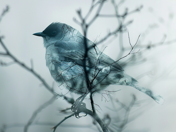 Ethereal Bird Blending with Tree Branches