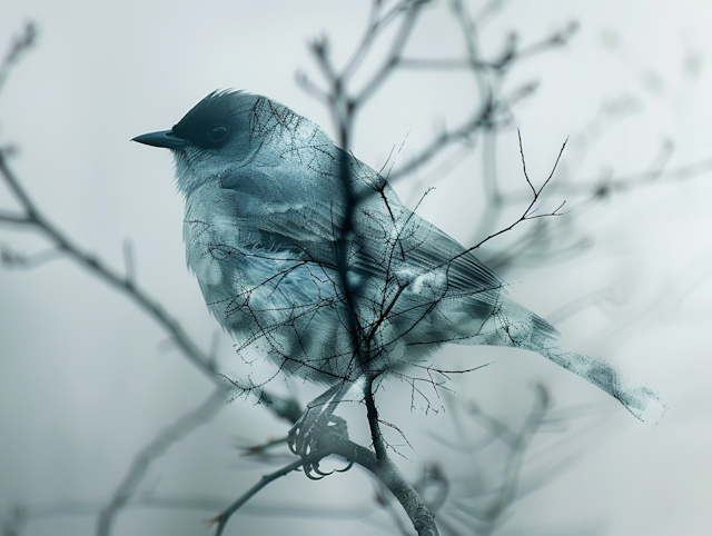 Ethereal Bird Blending with Tree Branches