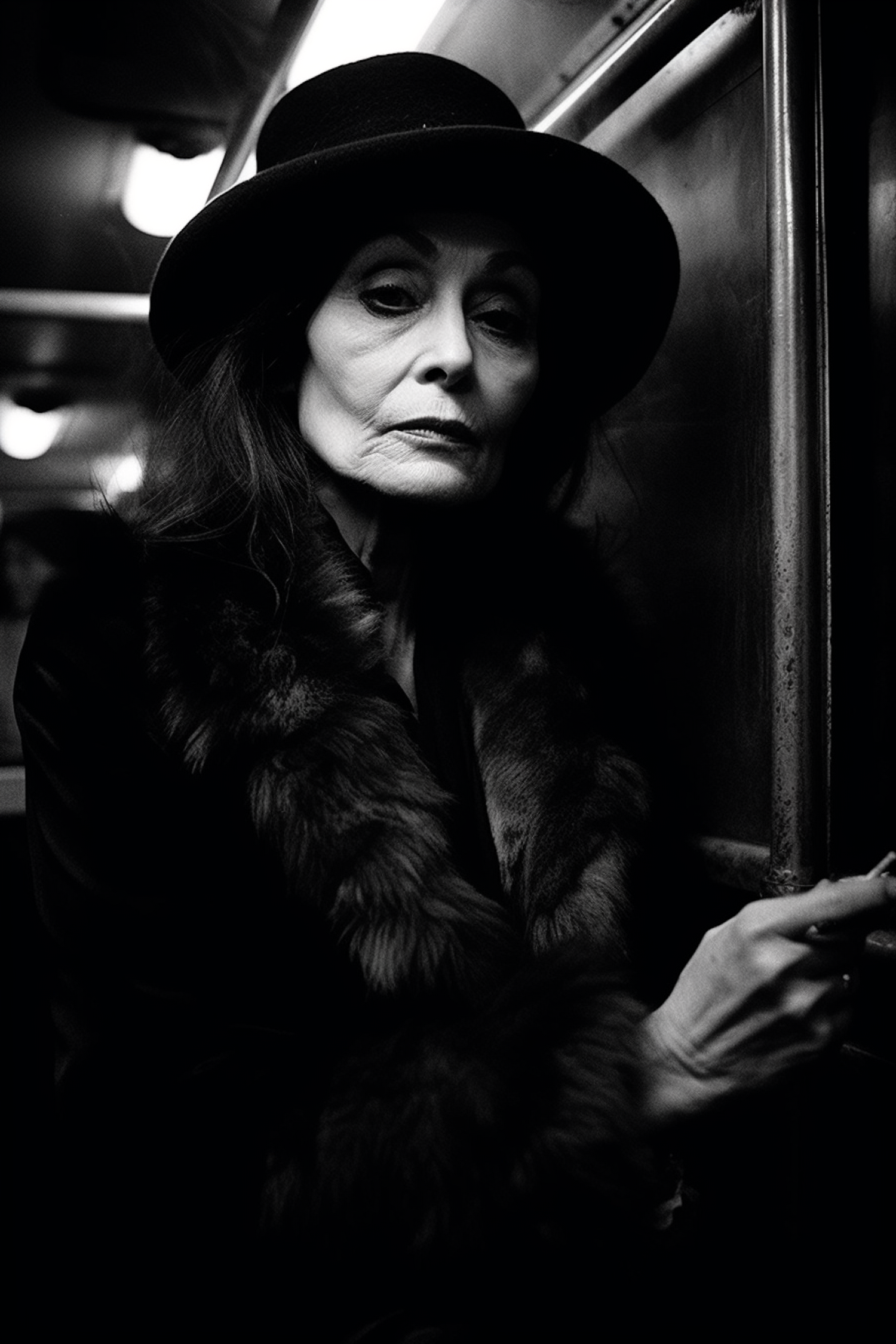 Elegant Elderly Woman in Public Transport