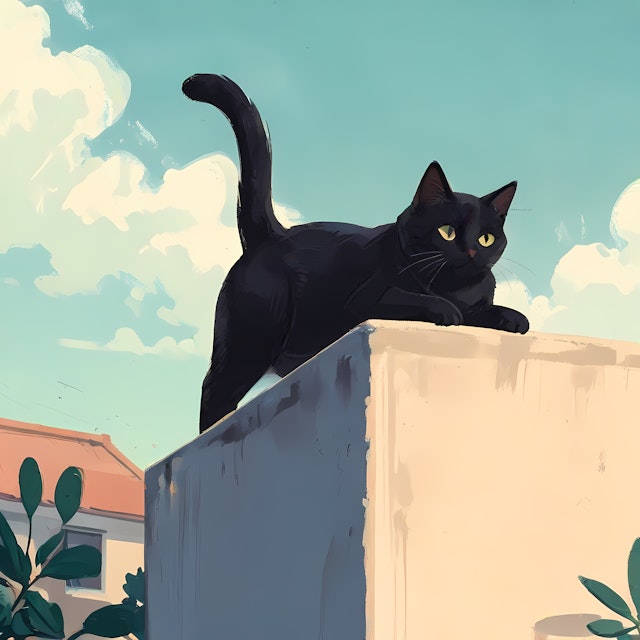 Sleek Black Cat on Wall