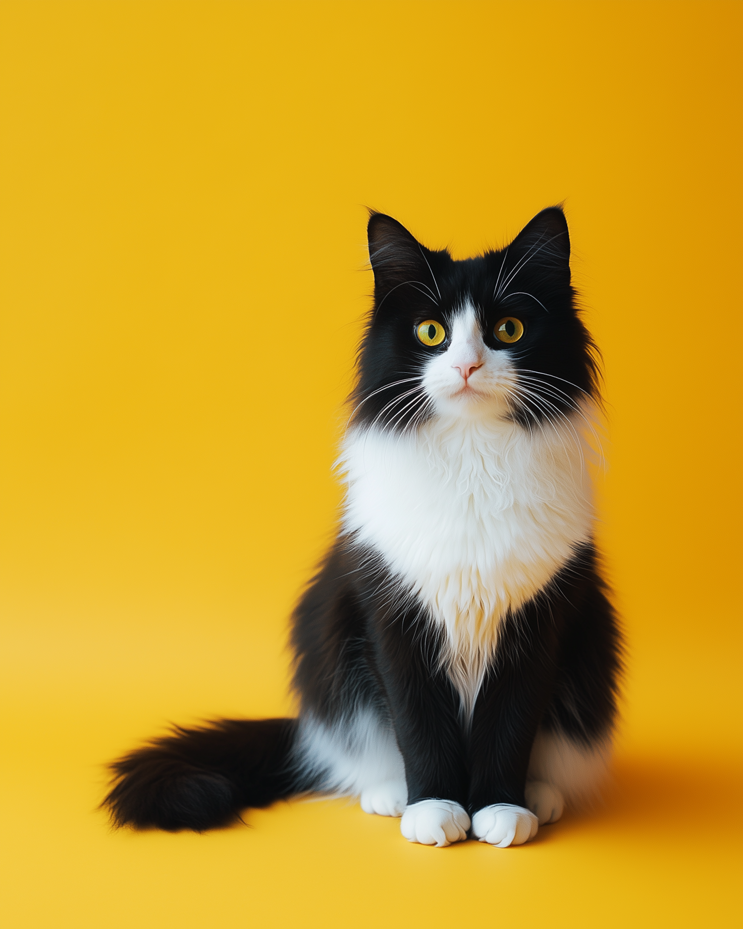 Black and White Cat on Yellow Background