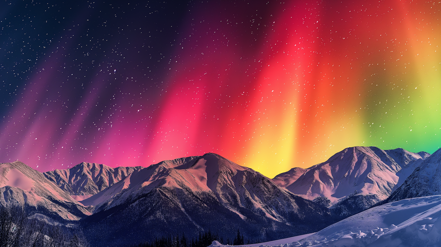 Majestic Snowy Mountains and Northern Lights