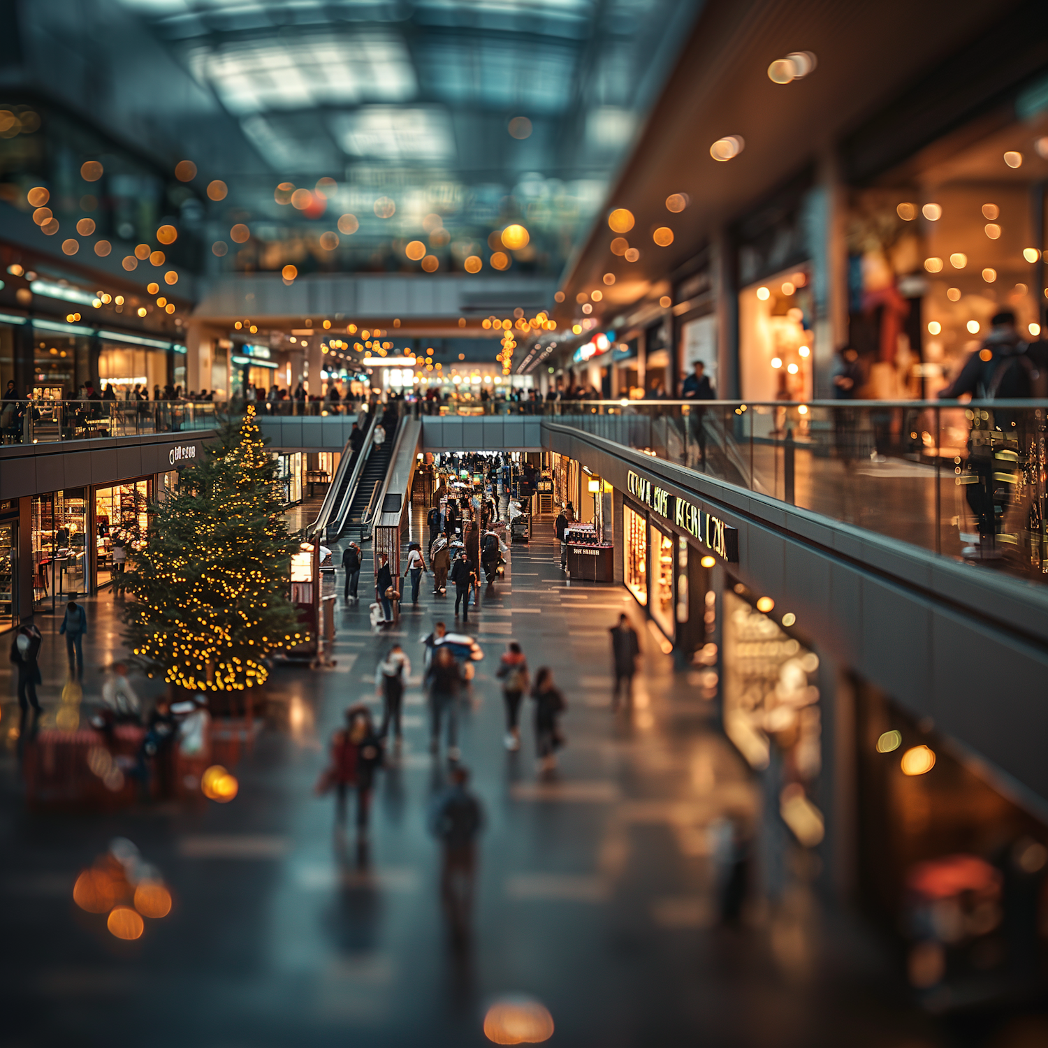 Festive Focal Point: Christmas Tree in a Bustling Mall