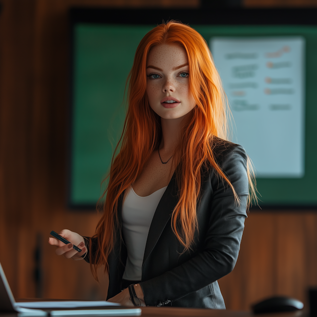 Young Woman with Red Hair in Educational Setting