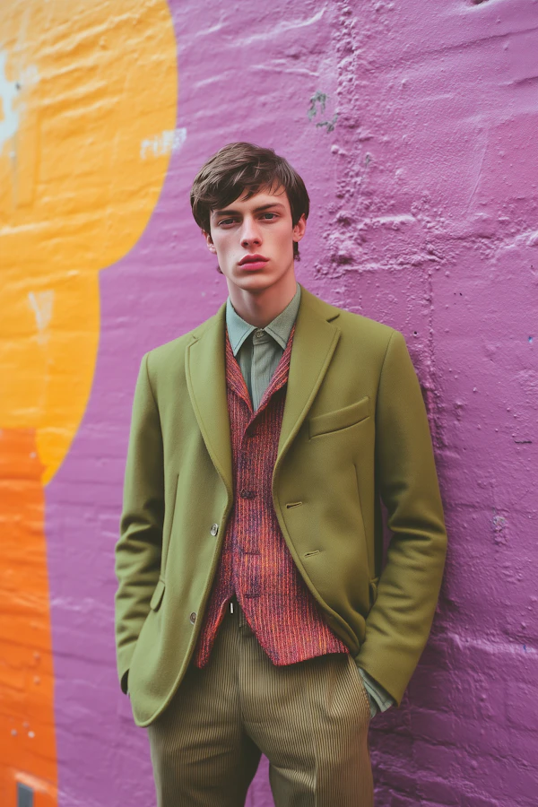 Fashionable Young Man Against Vibrant Wall