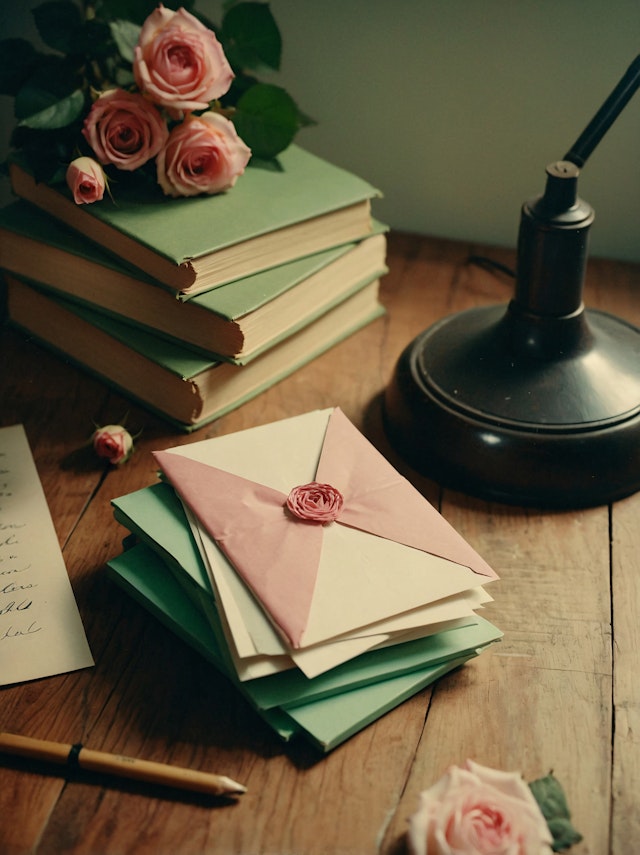 Nostalgic Scene with Books and Roses