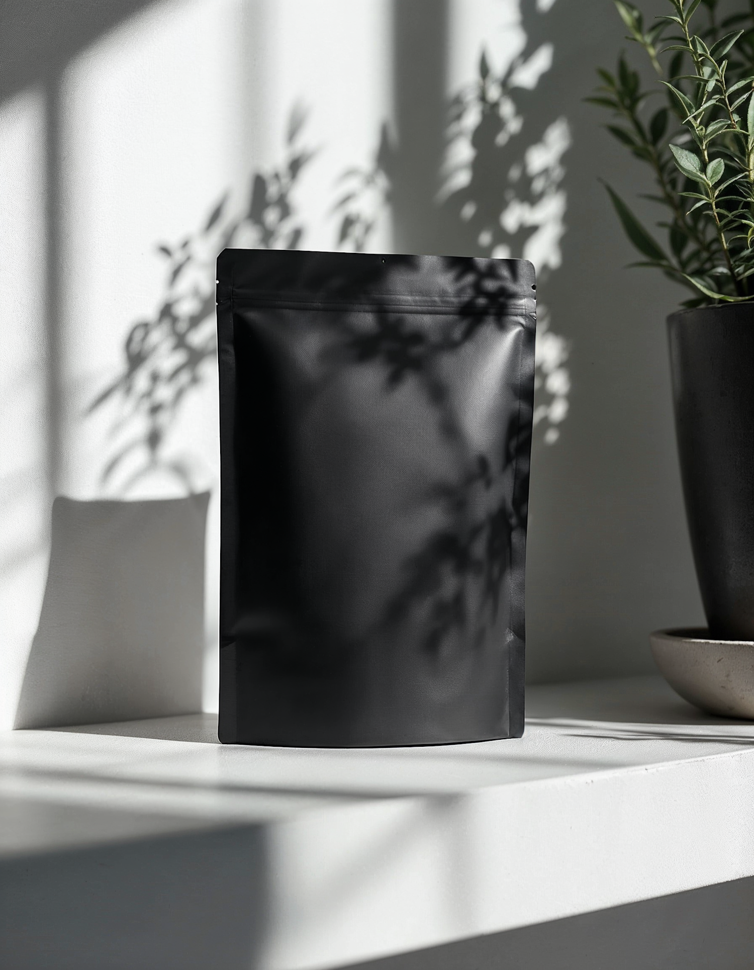 Matte Black Pouch with Plant