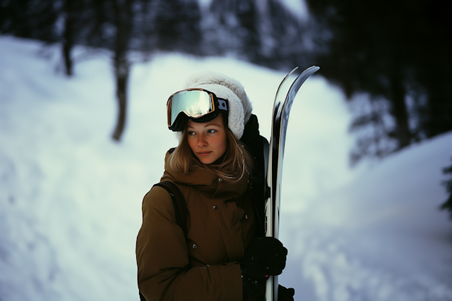 Contemplative Skier in Snowy Landscape