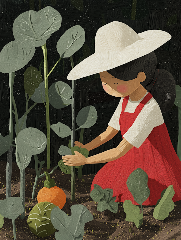 Girl Tending Garden