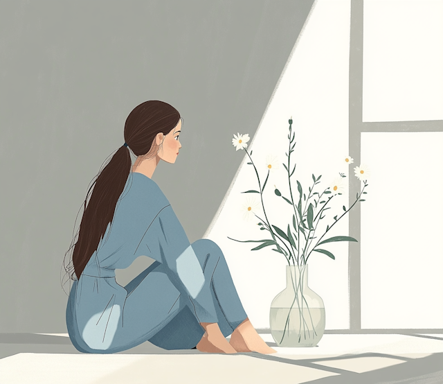 Serene Illustration of Woman by Window