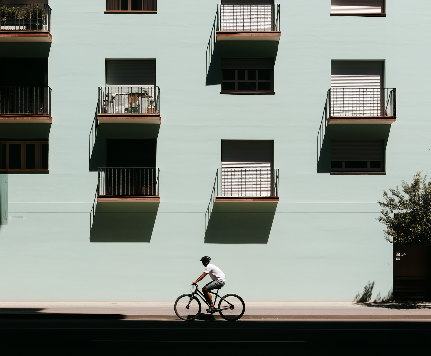 Urban Cyclist and Pastel Building