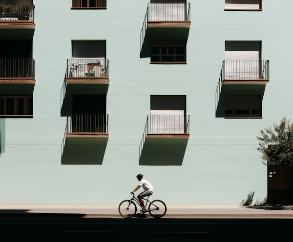 Urban Cyclist and Pastel Building