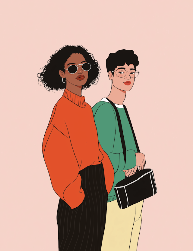 Stylish Young Duo Against Pink Background