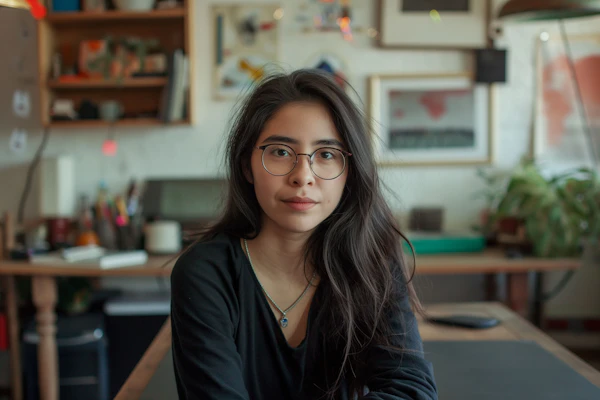 Young Woman in Cozy Workspace